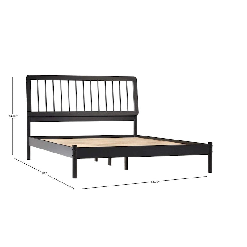 Cadre de lit queen avec tête de lit à barreaux en bois massif – Caramel / Pin naturel / Noir