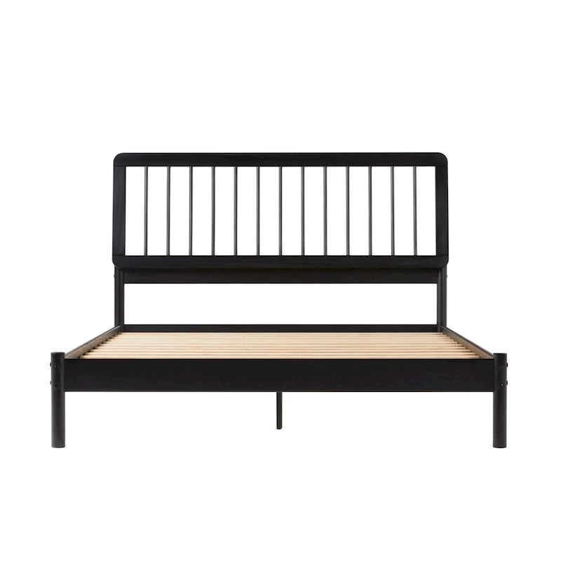 Cadre de lit queen avec tête de lit à barreaux en bois massif – Caramel / Pin naturel / Noir