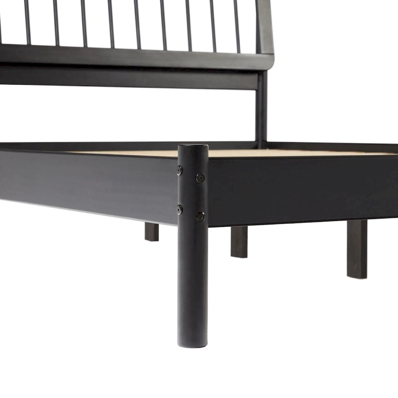 Cadre de lit queen avec tête de lit à barreaux en bois massif – Caramel / Pin naturel / Noir