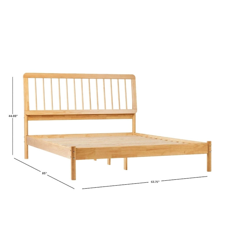 Cadre de lit queen avec tête de lit à barreaux en bois massif – Caramel / Pin naturel / Noir