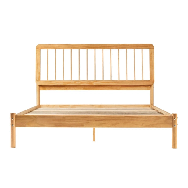 Cadre de lit queen avec tête de lit à barreaux en bois massif – Caramel / Pin naturel / Noir