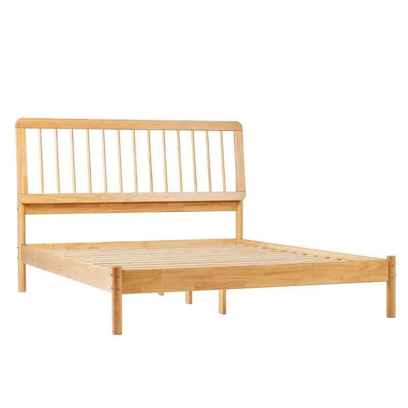 Cadre de lit queen avec tête de lit à barreaux en bois massif – Caramel / Pin naturel / Noir