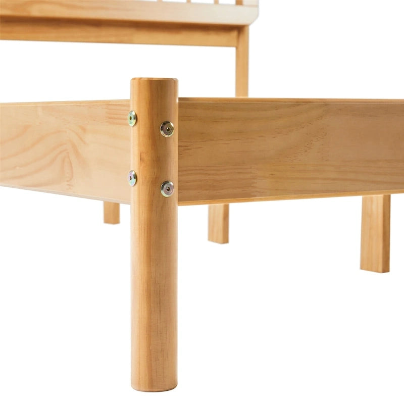 Cadre de lit queen avec tête de lit à barreaux en bois massif – Caramel / Pin naturel / Noir