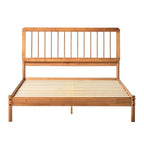 Cadre de lit queen avec tête de lit à barreaux en bois massif – Caramel / Pin naturel / Noir