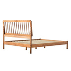 Cadre de lit queen avec tête de lit à barreaux en bois massif – Caramel / Pin naturel / Noir