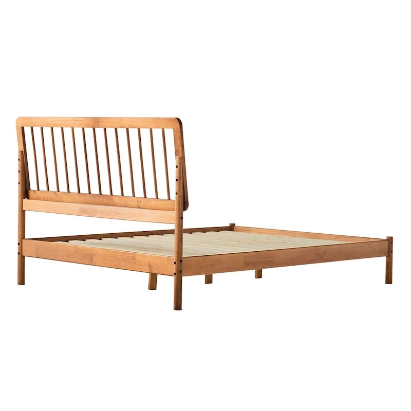 Cadre de lit queen avec tête de lit à barreaux en bois massif – Caramel / Pin naturel / Noir