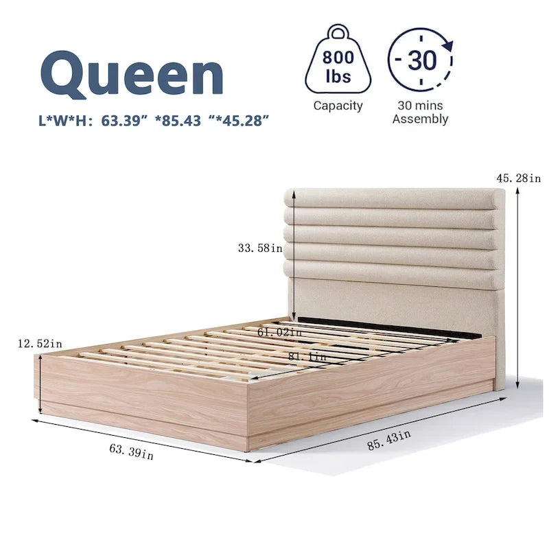 Cadre de lit Queen avec tête de lit capitonnée