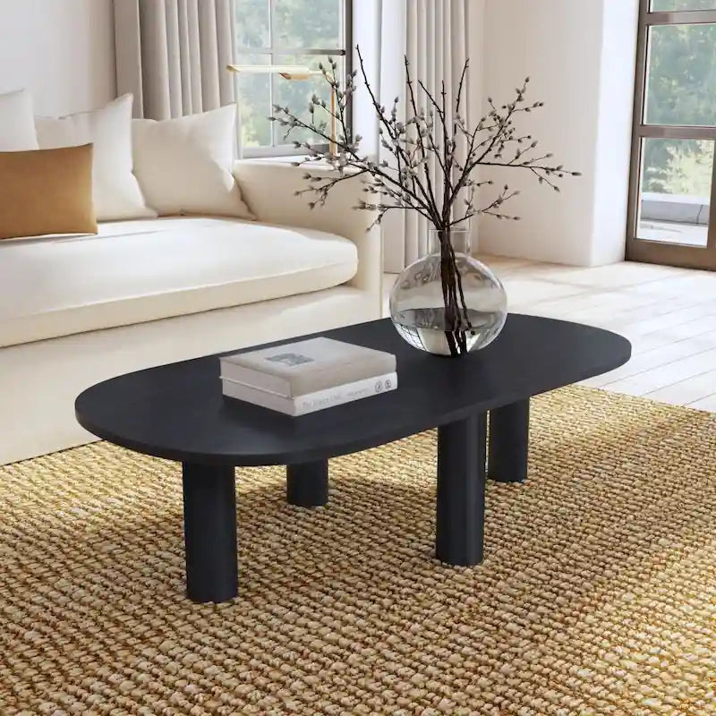 Table basse ovale en bois de manguier massif avec pieds chevillés – Noir/Marron