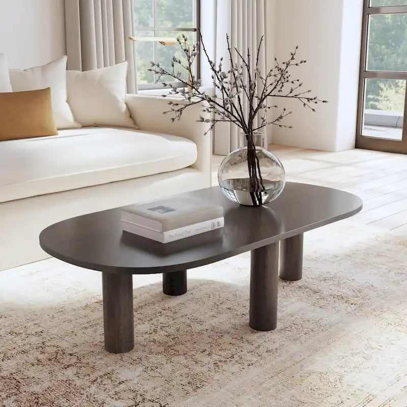 Table basse ovale en bois de manguier massif avec pieds chevillés – Noir/Marron