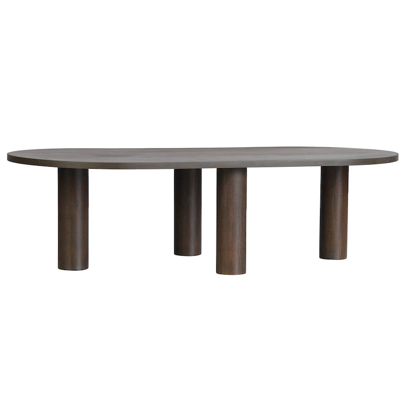 Table basse ovale en bois de manguier massif avec pieds chevillés – Noir/Marron