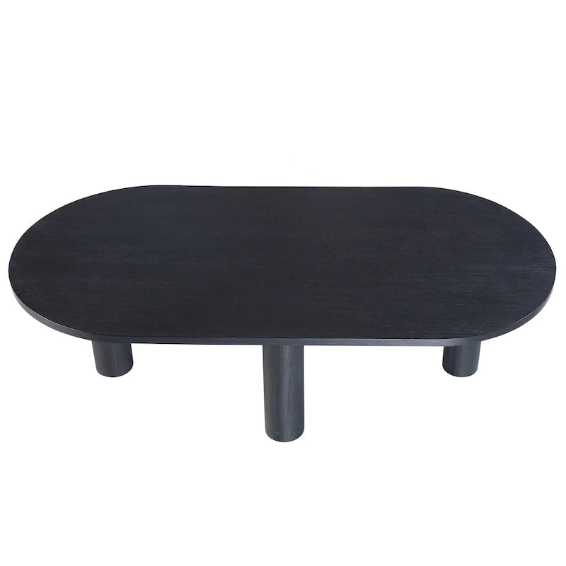 Table basse ovale en bois de manguier massif avec pieds chevillés – Noir/Marron