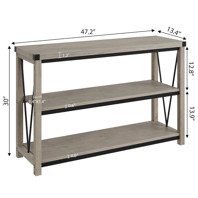 Farmhouse Narrow Console Table with 3-Tier Storage – Brown / Grey