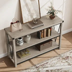 Farmhouse Narrow Console Table with 3-Tier Storage – Brown / Grey