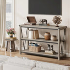 Farmhouse Narrow Console Table with 3-Tier Storage – Brown / Grey