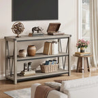Farmhouse Narrow Console Table with 3-Tier Storage – Brown / Grey