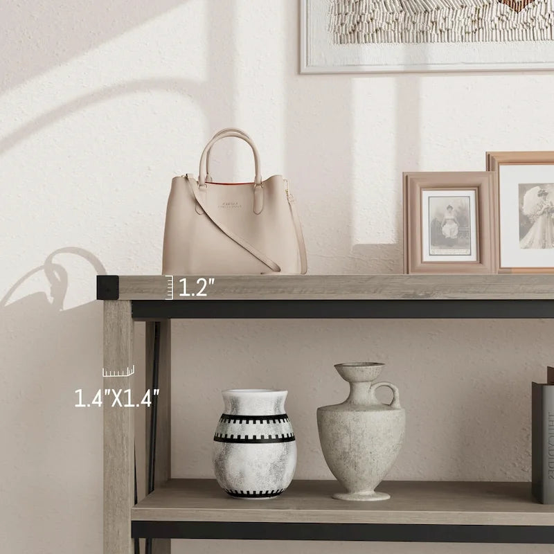 Farmhouse Narrow Console Table with 3-Tier Storage – Brown / Grey