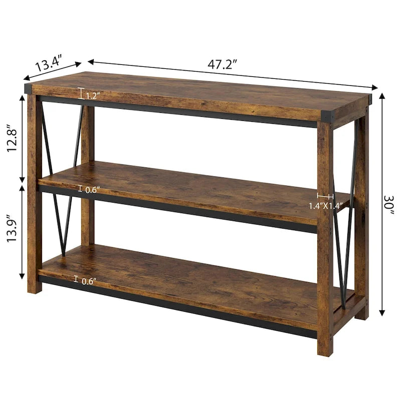 Farmhouse Narrow Console Table with 3-Tier Storage – Brown / Grey