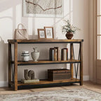 Farmhouse Narrow Console Table with 3-Tier Storage – Brown / Grey