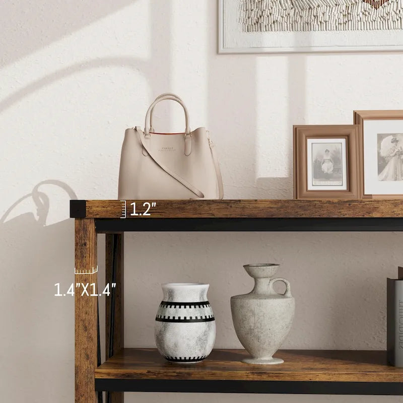 Farmhouse Narrow Console Table with 3-Tier Storage – Brown / Grey