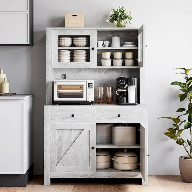 Kitchen Pantry Cabinet with Microwave Stand