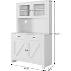 Farmhouse Kitchen Pantry Cabinet with Microwave Stand, Adjustable Shelves & Tempered Glass – White / Grey / Black
