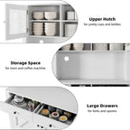 Farmhouse Kitchen Pantry Cabinet with Microwave Stand, Adjustable Shelves & Tempered Glass – White / Grey / Black