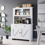 Farmhouse Kitchen Pantry Cabinet with Microwave Stand, Adjustable Shelves & Tempered Glass – White / Grey / Black