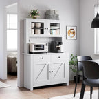 Farmhouse Kitchen Pantry Cabinet with Microwave Stand, Adjustable Shelves & Tempered Glass – White / Grey / Black