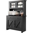 Farmhouse Kitchen Pantry Cabinet with Microwave Stand, Adjustable Shelves & Tempered Glass – White / Grey / Black