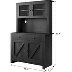 Farmhouse Kitchen Pantry Cabinet with Microwave Stand, Adjustable Shelves & Tempered Glass – White / Grey / Black