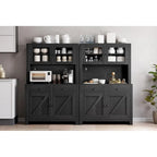 Farmhouse Kitchen Pantry Cabinet with Microwave Stand, Adjustable Shelves & Tempered Glass – White / Grey / Black