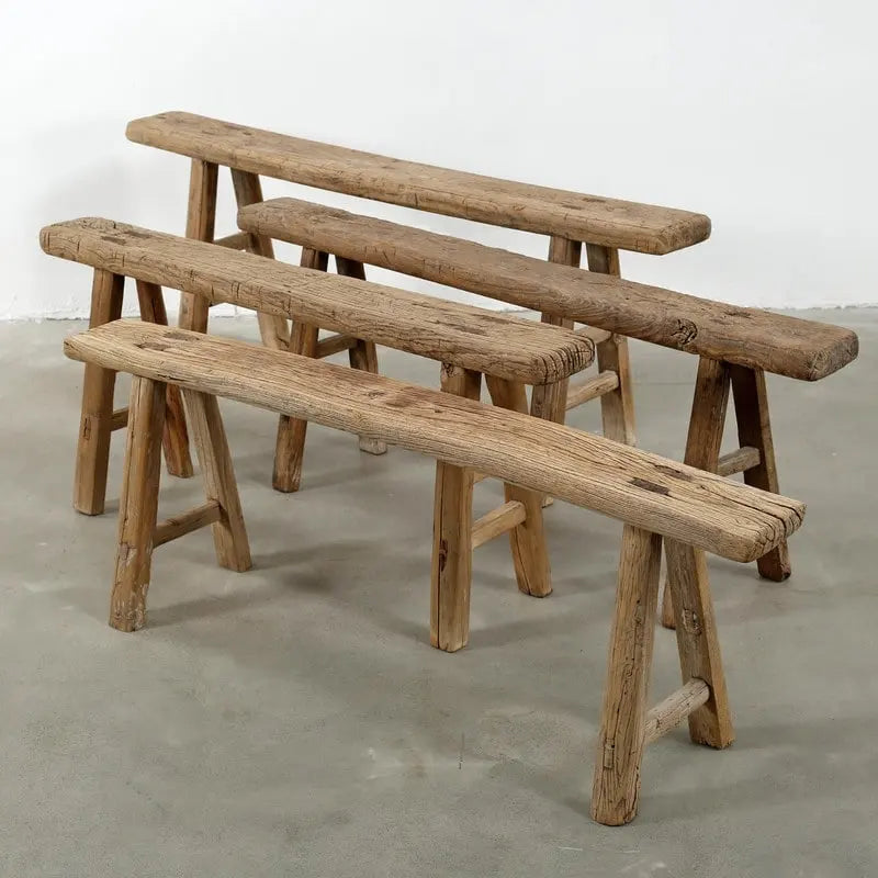 Banc Noodle en bois recyclé – Bois naturel vieilli – Plusieurs tailles