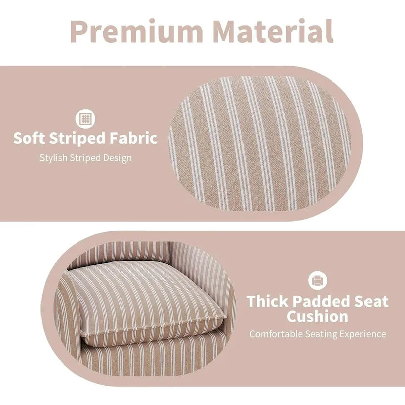 Fauteuil d'appoint pivotant à 360° avec revêtement en lin rayé et dossier rembourré – Bleu foncé / Marron – 1 place
