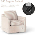 Fauteuil d'appoint pivotant à 360° avec revêtement en lin rayé et dossier rembourré – Bleu foncé / Marron – 1 place