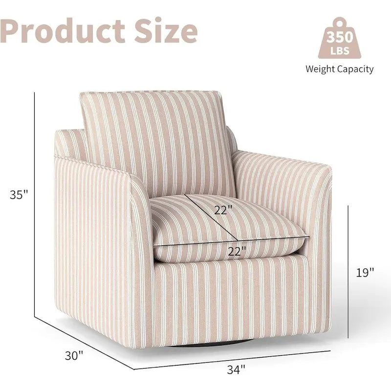Fauteuil d'appoint pivotant à 360° avec revêtement en lin rayé et dossier rembourré – Bleu foncé / Marron – 1 place