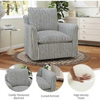 Fauteuil d'appoint pivotant à 360° avec revêtement en lin rayé et dossier rembourré – Bleu foncé / Marron – 1 place