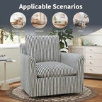 Fauteuil d'appoint pivotant à 360° avec revêtement en lin rayé et dossier rembourré – Bleu foncé / Marron – 1 place