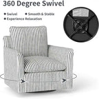 Fauteuil d'appoint pivotant à 360° avec revêtement en lin rayé et dossier rembourré – Bleu foncé / Marron – 1 place