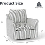 Fauteuil d'appoint pivotant à 360° avec revêtement en lin rayé et dossier rembourré – Bleu foncé / Marron – 1 place