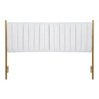 Tête de lit King size en velours capitonné avec motifs verticaux et cadre en métal doré – Crème / Noir / Gris / Vert Sauge