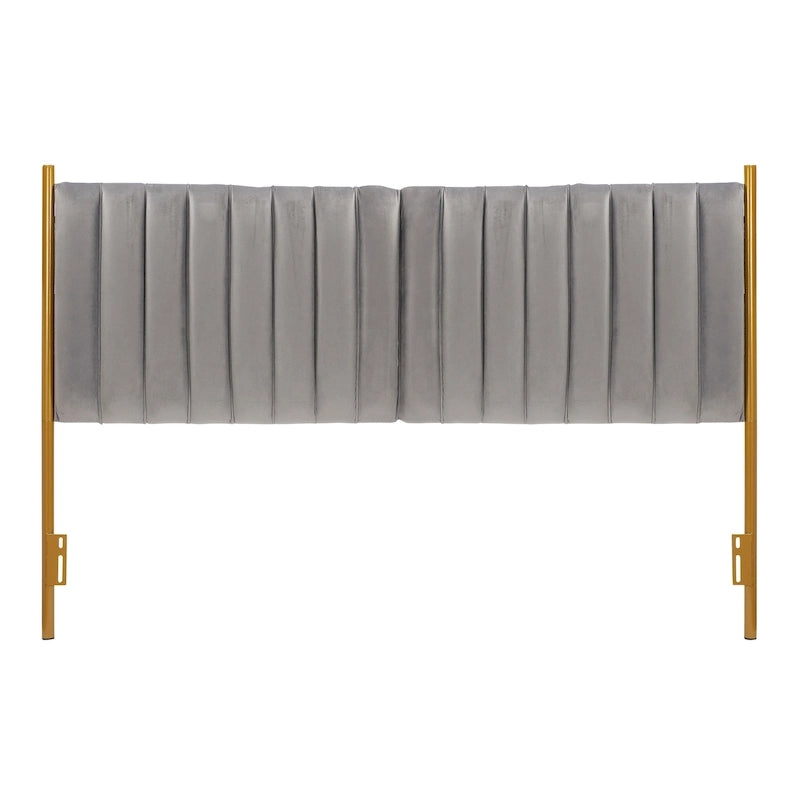 Tête de lit King size en velours capitonné avec motifs verticaux et cadre en métal doré – Crème / Noir / Gris / Vert Sauge