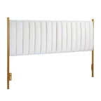 Tête de lit King size en velours capitonné avec motifs verticaux et cadre en métal doré – Crème / Noir / Gris / Vert Sauge