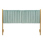 Tête de lit King size en velours capitonné avec motifs verticaux et cadre en métal doré – Crème / Noir / Gris / Vert Sauge