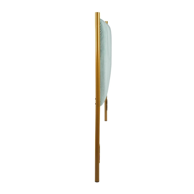 Tête de lit King size en velours capitonné avec motifs verticaux et cadre en métal doré – Crème / Noir / Gris / Vert Sauge