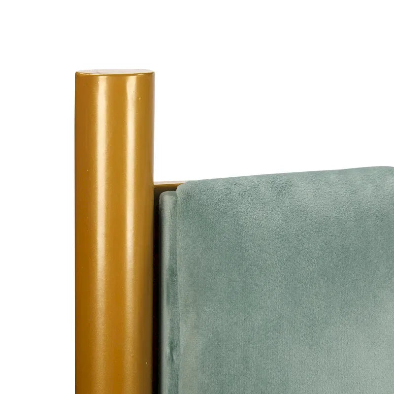 Tête de lit King size en velours capitonné avec motifs verticaux et cadre en métal doré – Crème / Noir / Gris / Vert Sauge