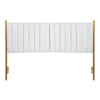 Tête de lit King size en velours capitonné avec motifs verticaux et cadre en métal doré – Crème / Noir / Gris / Vert Sauge