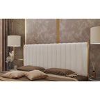 Tête de lit King size en velours capitonné avec motifs verticaux et cadre en métal doré – Crème / Noir / Gris / Vert Sauge