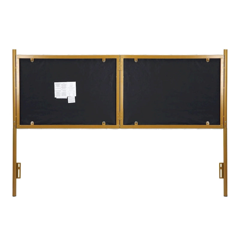 Tête de lit King size en velours capitonné avec motifs verticaux et cadre en métal doré – Crème / Noir / Gris / Vert Sauge