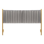 Tête de lit King size en velours capitonné avec motifs verticaux et cadre en métal doré – Crème / Noir / Gris / Vert Sauge