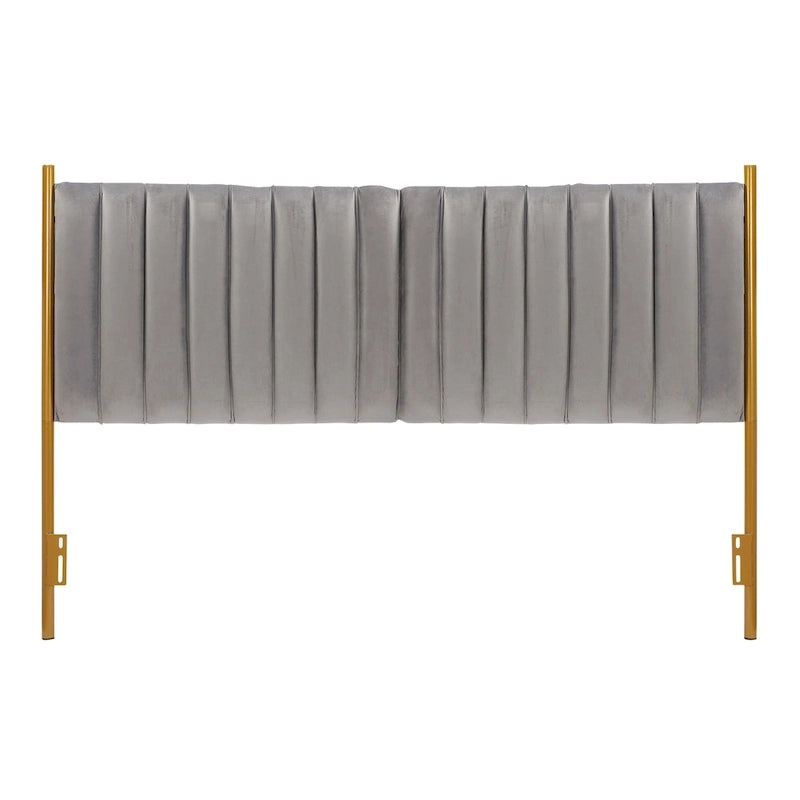 Tête de lit King size en velours capitonné avec motifs verticaux et cadre en métal doré – Crème / Noir / Gris / Vert Sauge
